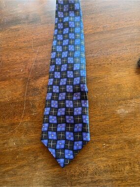 Men's Blue and Black Checked Silk Tie